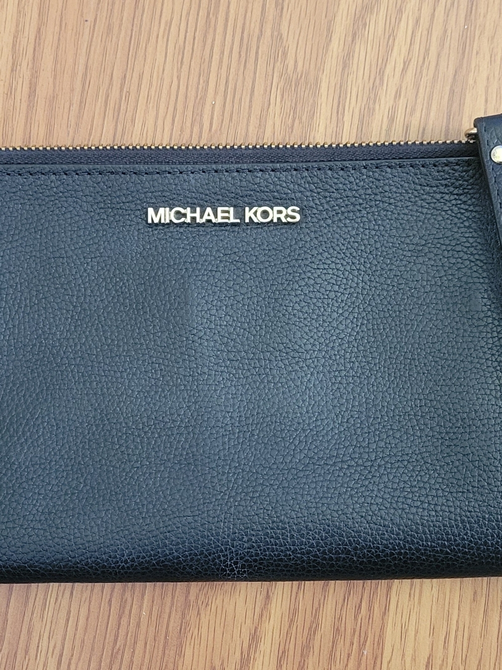 Michael Kors Black Pebbled Leather Zip Pouch with Gold Logo
